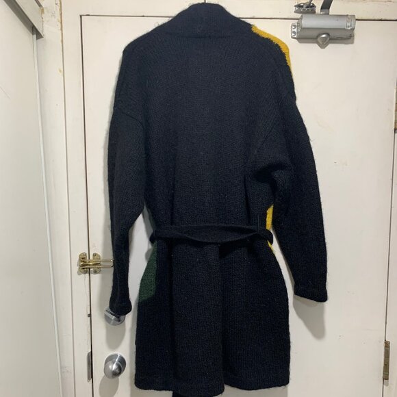 VINTAGE GRAPHIC KNIT BELTED WOOL SWEATER CARDIGANS SIZE XL - Picture 14 of 16